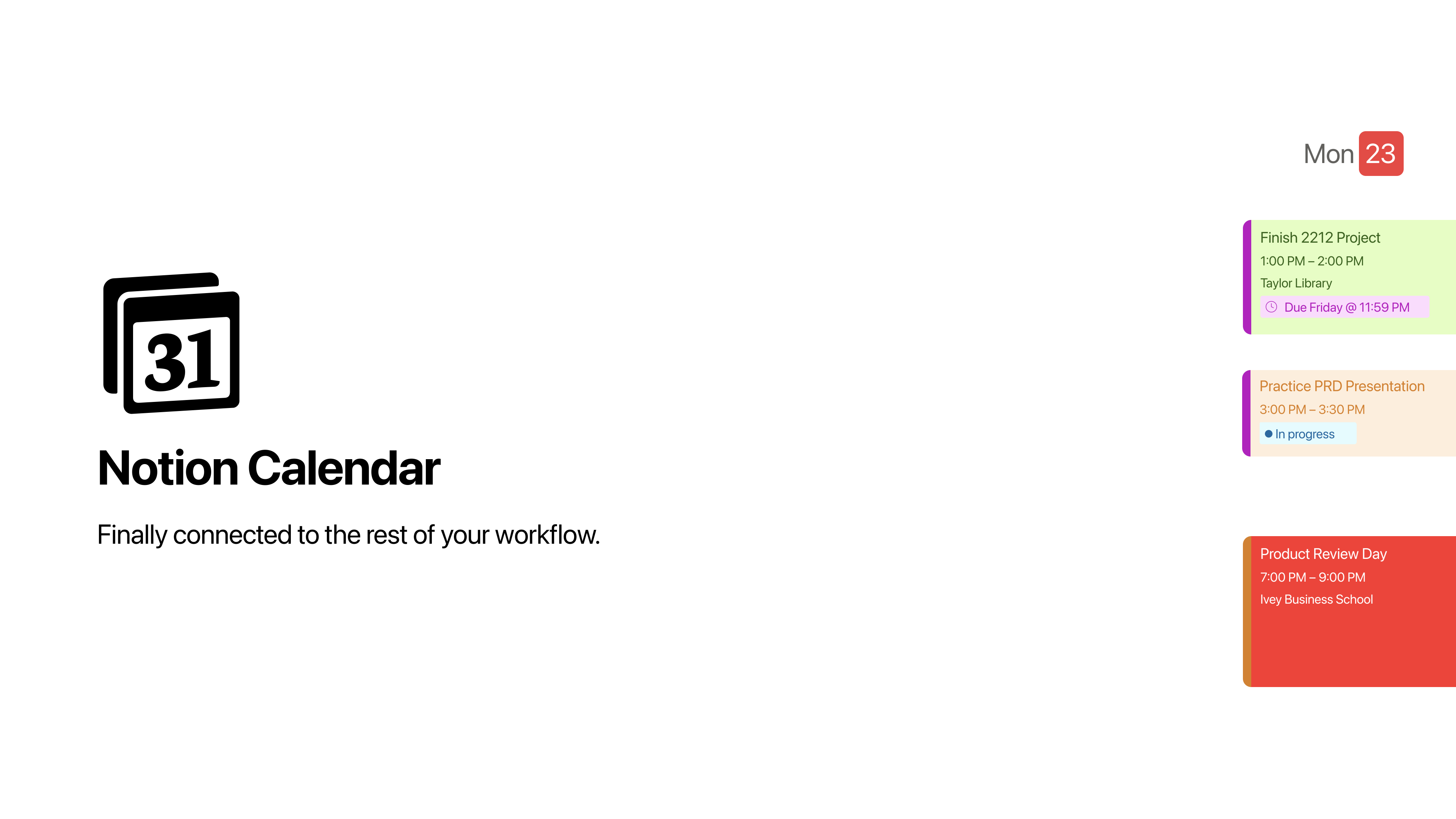 Notion Calendar PRD Hero Presentation Slide