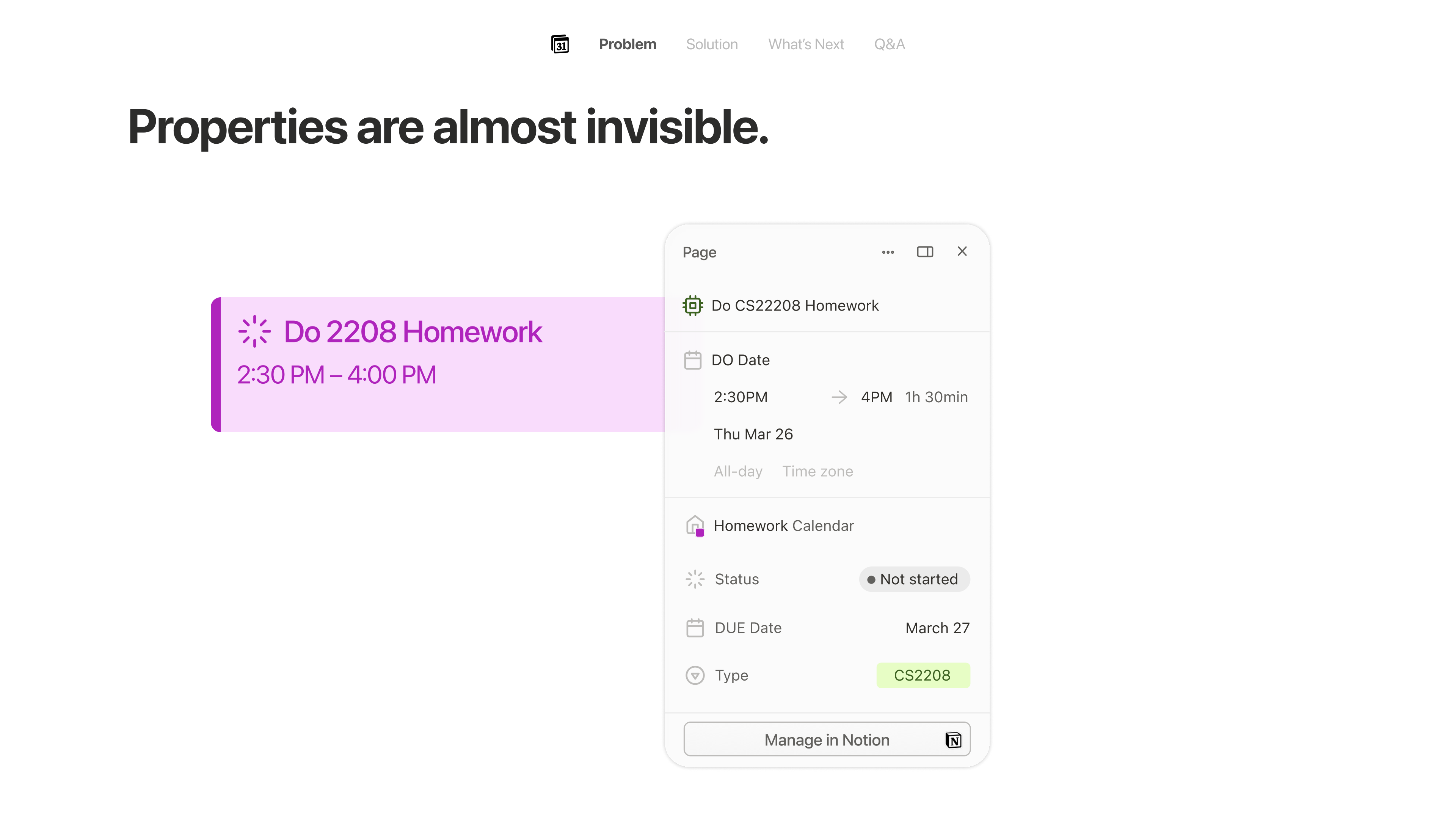 Notion Calendar Problem: Properties are almost invisible